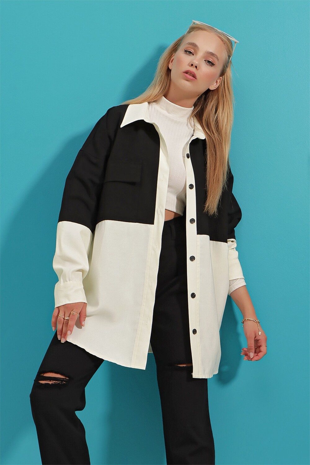 

Рубашка - Черная - Oversize Trend Alaçatı Stili, черный
