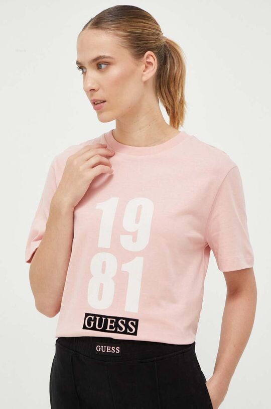 

Хлопковая футболка Guess, розовый
