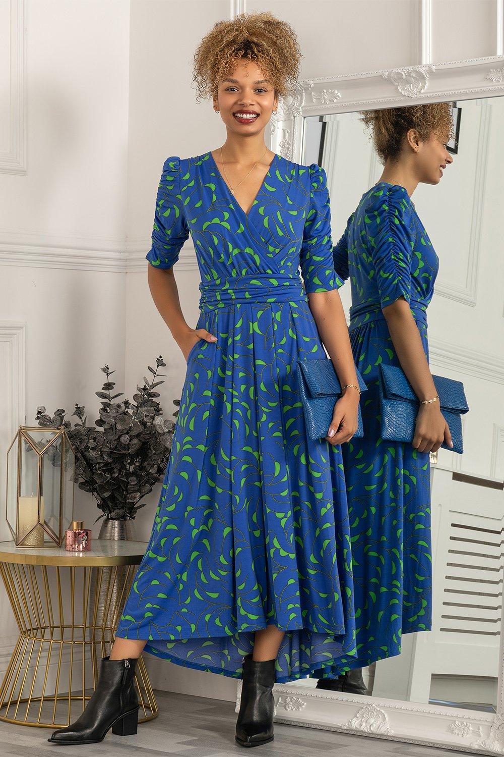 Трикотажное платье макси Maanasi со сборками и рукавами Jolie Moi, синий