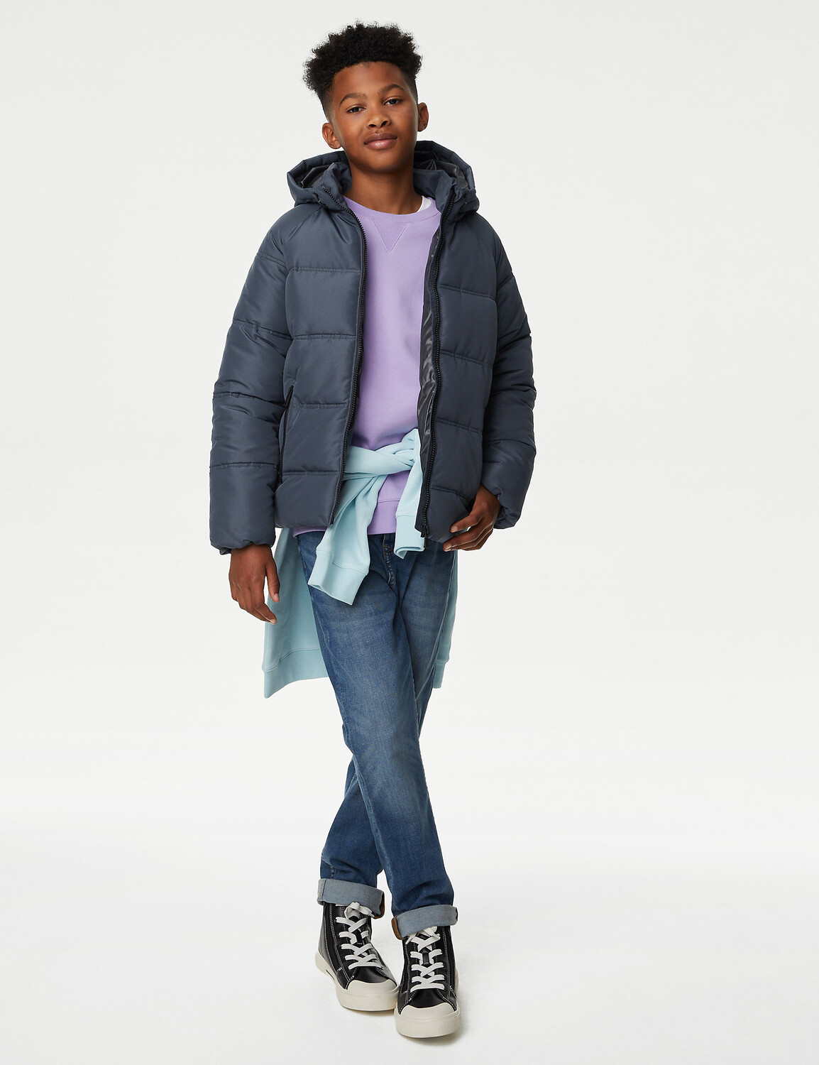 

Утепленное пальто с капюшоном Stormwear (6–16 лет) Marks & Spencer, серый