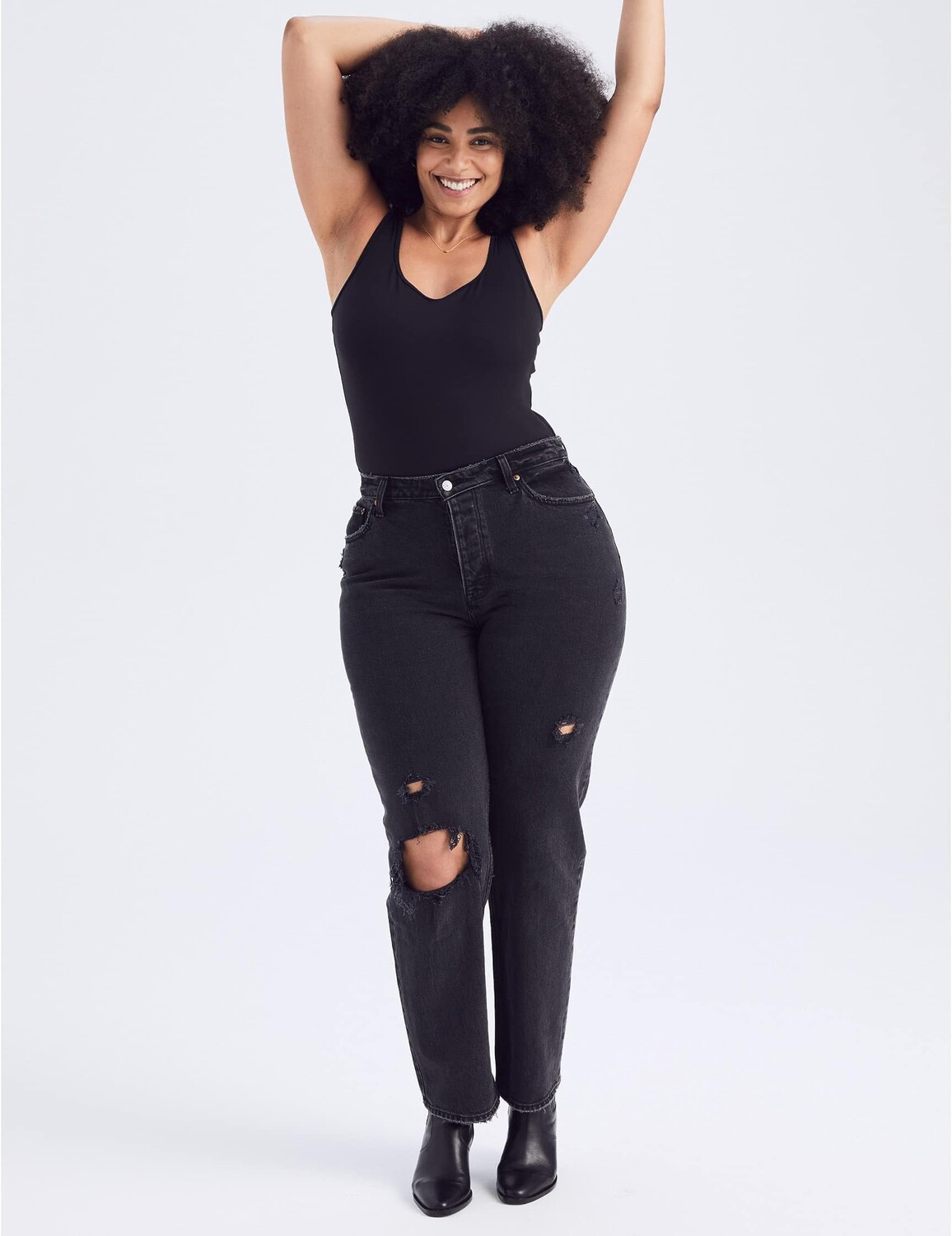 

Джинсы Curve Love High Rise Dad Jeans Abercrombie & Fitch, цвет Black Destroy