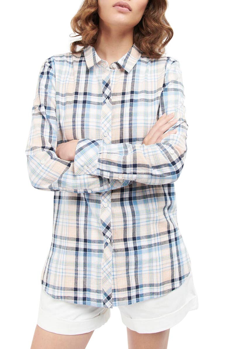 

Рубашка на пуговицах из хлопка и льна в клетку Seaglow BARBOUR