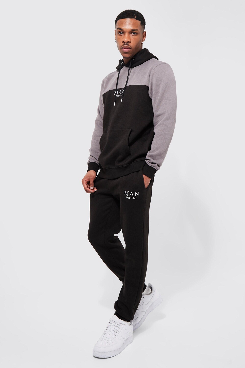 

Мужчинский спортивный костюм с капюшоном roman tape color block Boohoo, черный
