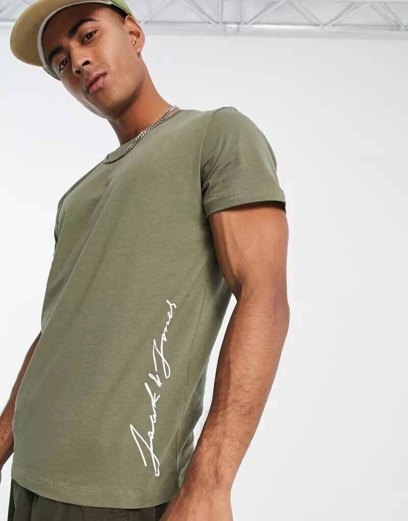 

Футболка цвета хаки с логотипом Jack & Jones