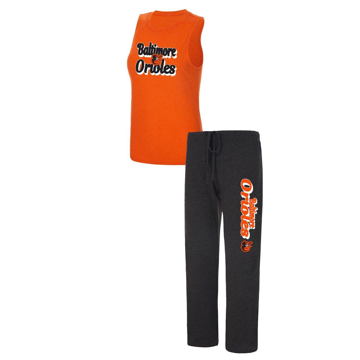 

Женский спортивный черный/оранжевый комплект Baltimore Orioles с надписью Meter Muscle, майка и брюки, комплект для сна