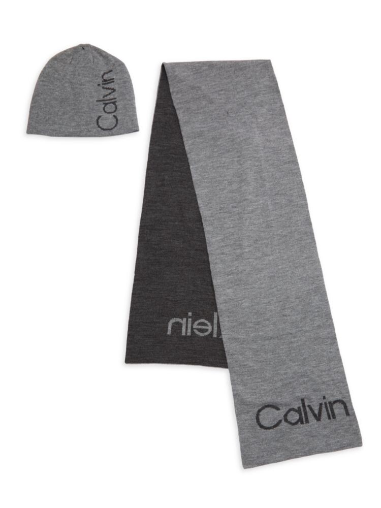

Комплект из 2 шапок и шарфа с логотипом Calvin Klein, цвет Medium Grey