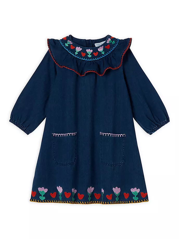 Джинсовое платье с цветочной вышивкой для маленьких девочек и девочек Stella Mccartney Kids, темно-синий