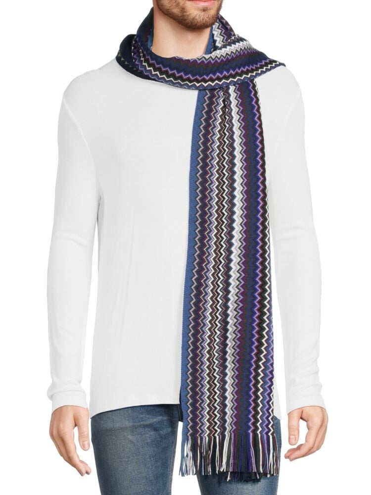 

Шарф с бахромой и шевроном из смесовой шерсти Missoni, цвет Blue Multi