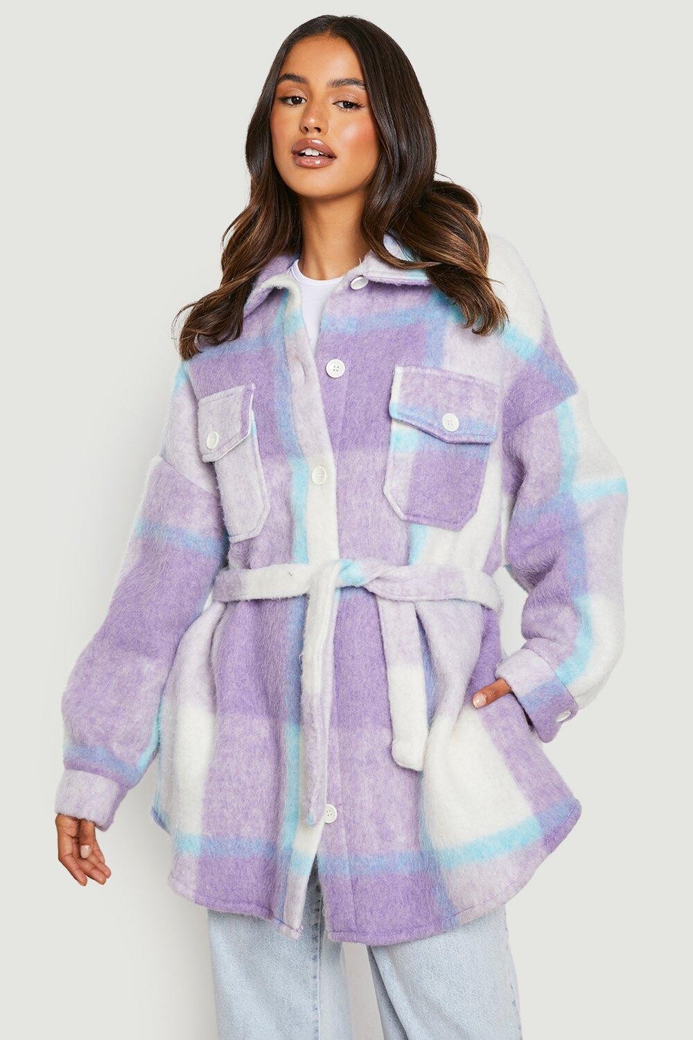 

Рубашка из поясной фланели Boohoo, сиреневый