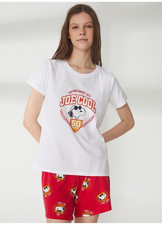 

Белый женский пижамный комплект с принтом Snoopy Never Say Never