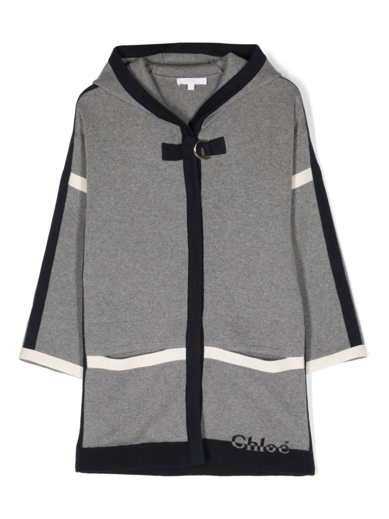 

Chloé Kids пальто вязки интарсия с капюшоном, серый