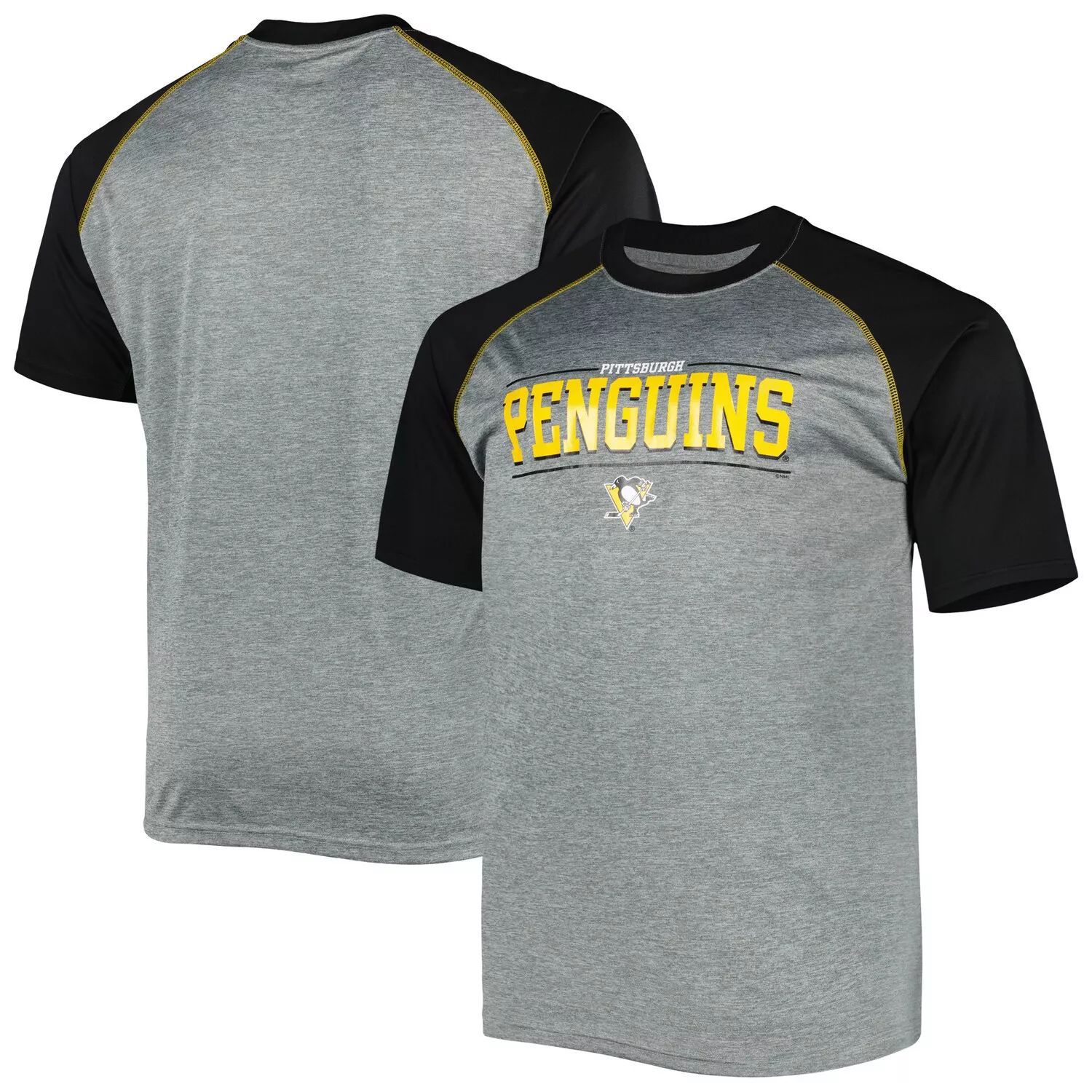 Мужская футболка реглан с логотипом Heather Grey Pittsburgh Penguins Big & Tall
