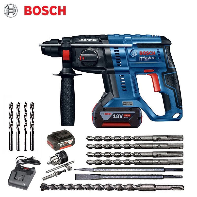 Перфоратор Bosch GBH180-Li + сверла, два аккумулятора 4.0Ah, зарядное устройство