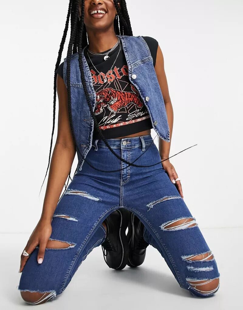 

Джинсы Topshop Joni синего цвета с характерными разрывами