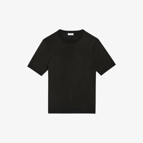Трикотажная футболка классического кроя с круглым вырезом Sandro, цвет noir / gris