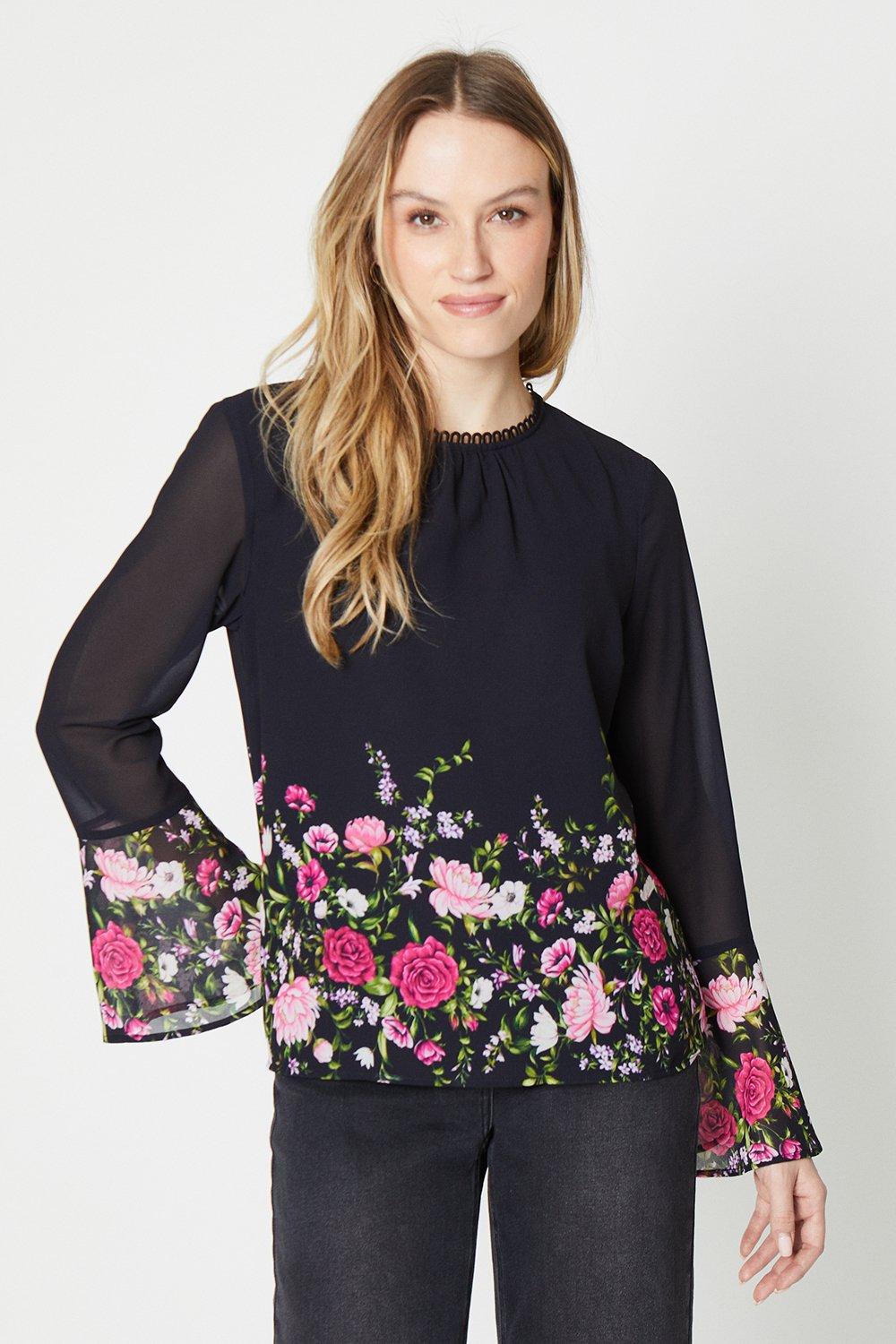 Блузка с цветочной кружевной отделкой Oasis, черный блузка оверсайз с цветочной отделкой zara экрю