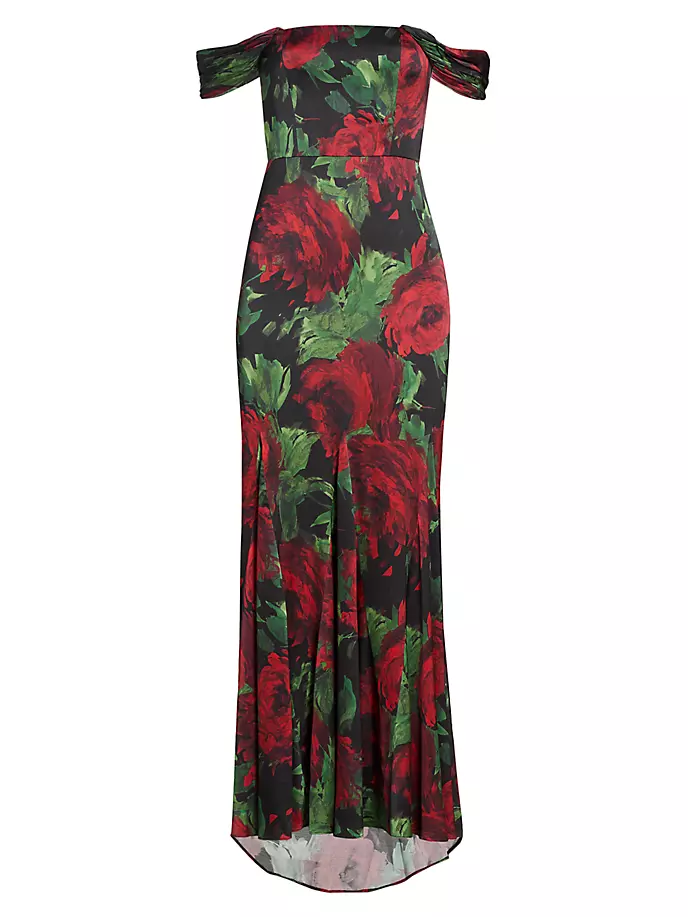 

Платье-русалка Azra с открытыми плечами и цветочным принтом Alice + Olivia, цвет cloud floral bordeaux