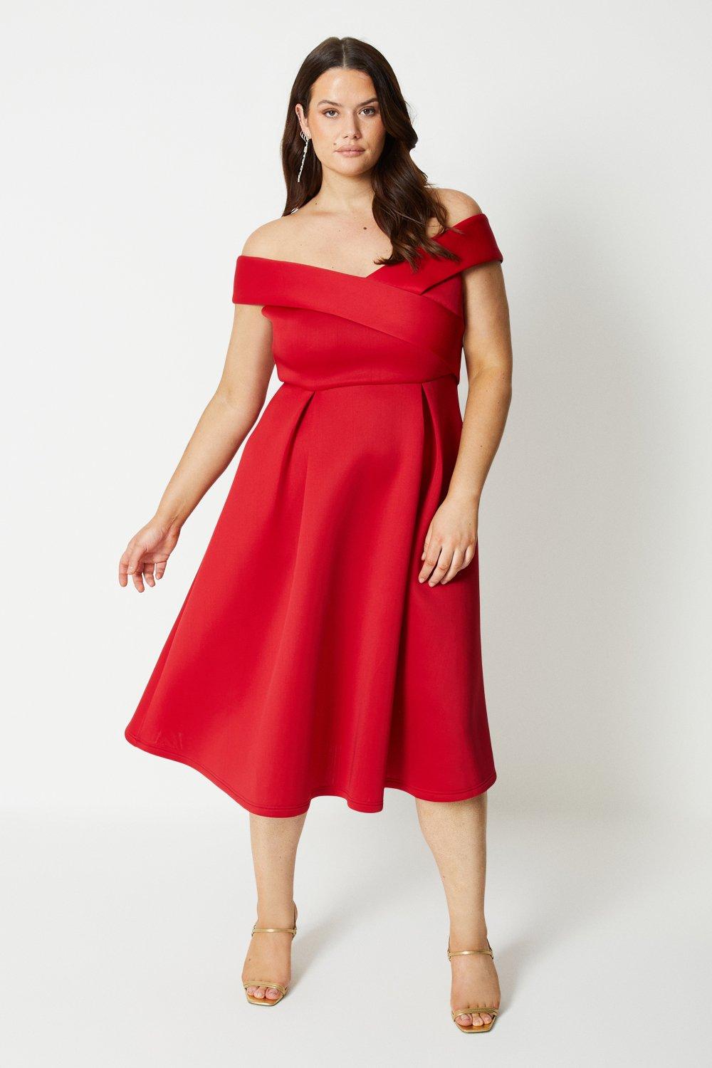Платье миди с короткими рукавами больших размеров Scuba Bardo Coast, красный