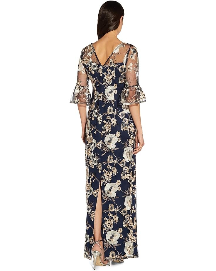 

Платье Adrianna Papell Bell Sleeve Embroidered Column Gown, темно-синий