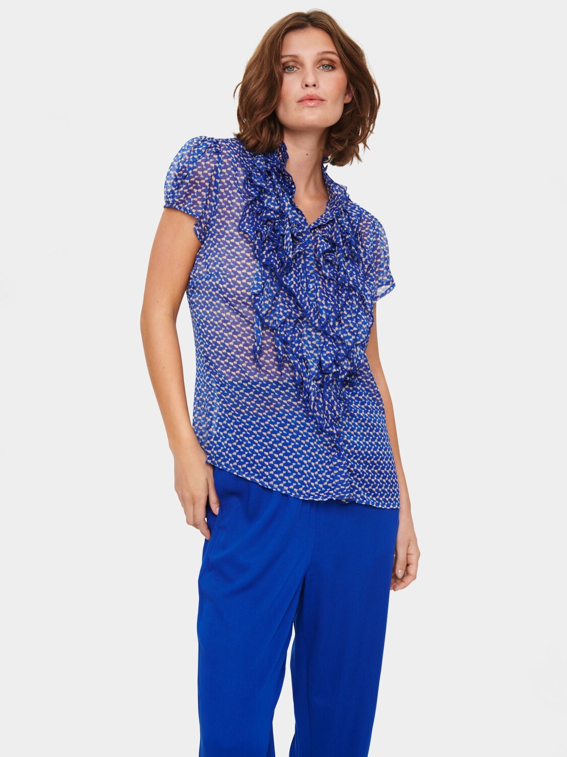 

Saint Tropez Блузка Lilja с короткими рукавами и рюшами, Surf Blue Fresco