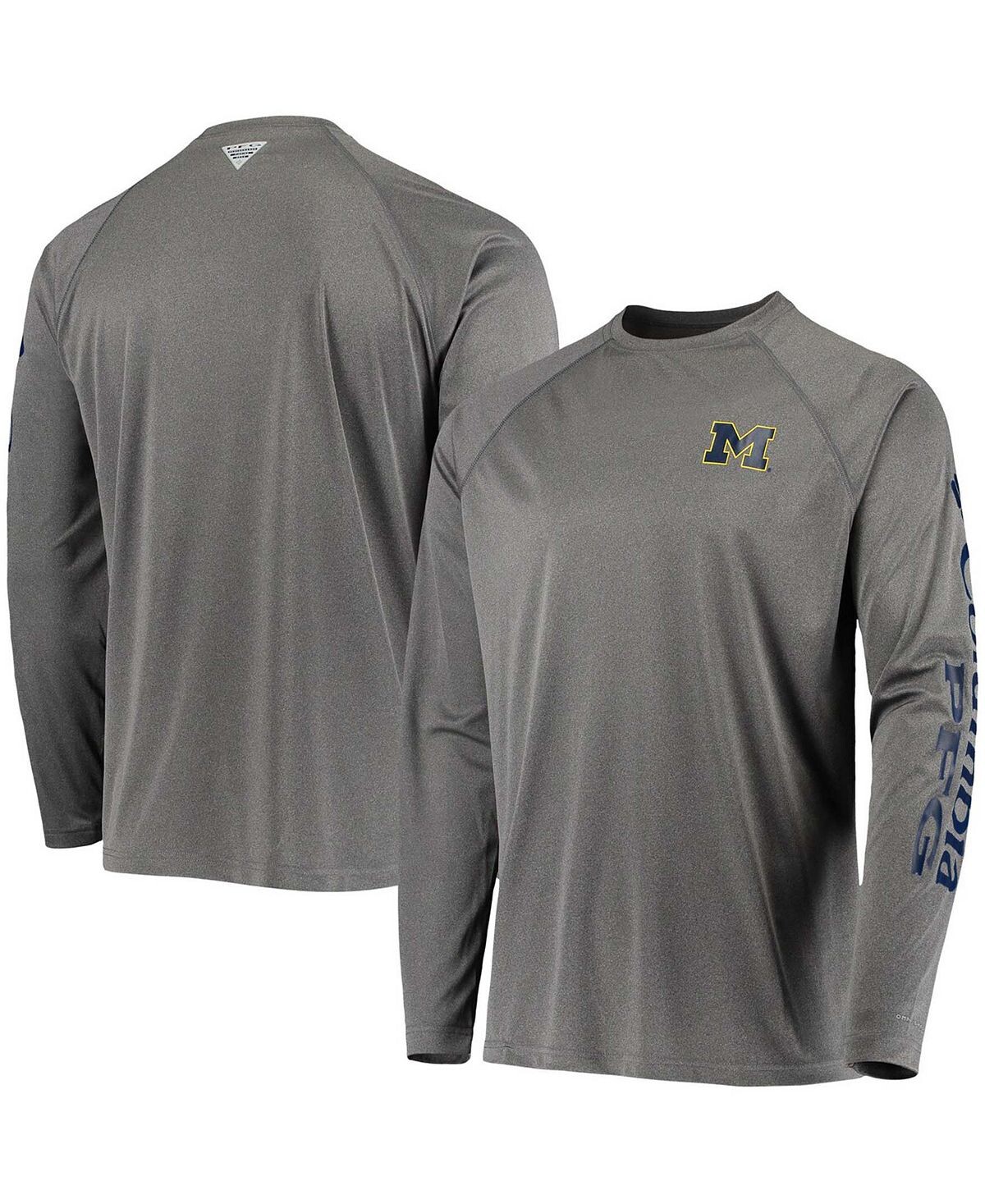 

Мужская угольная футболка с длинным рукавом Michigan Wolverines PFG Terminal Tackle Omni-Shade Columbia