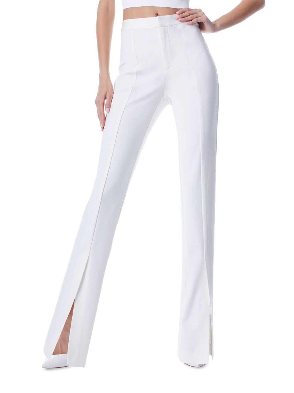 

Брюки с высокой талией Brice Split Alice + Olivia, экру