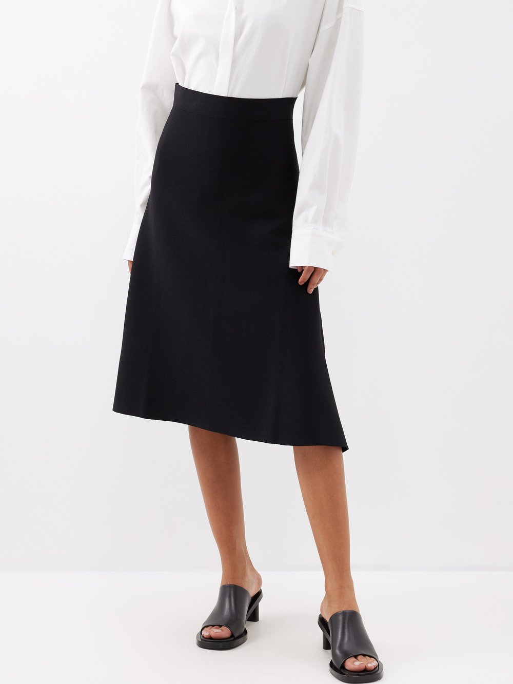 Асимметричная юбка миди из крепа Jil Sander, черный цена и фото