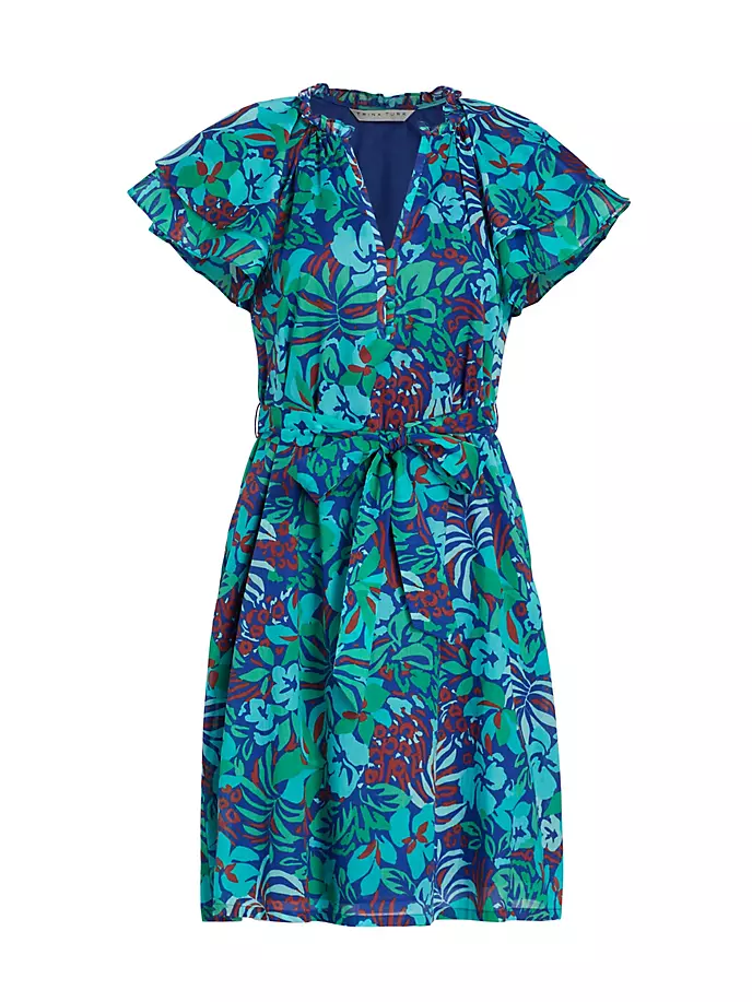 цена Хлопковое мини-платье Zandy с поясом Trina Turk, синий