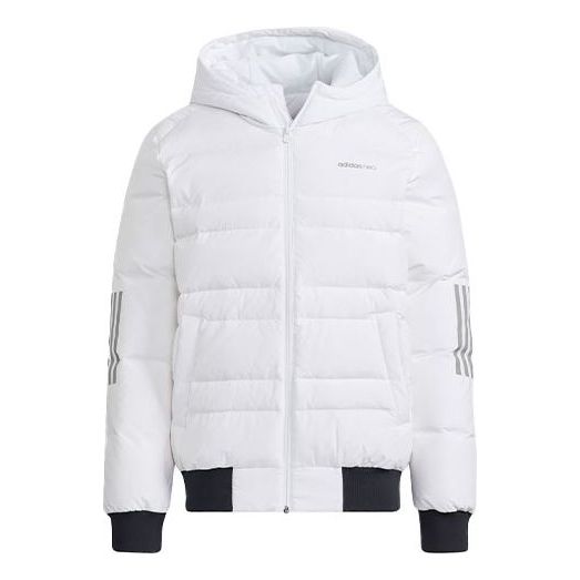 Пуховик adidas neo M Dwn 3s Puf Jk Logo Printing Sports hooded down Jacket White, белый