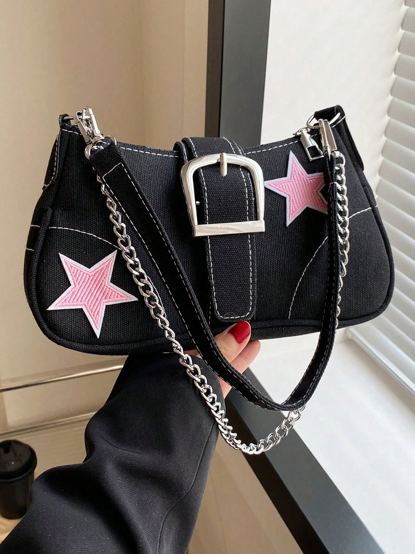 Женская сумка на плечо Y2K со звездным узором, черный