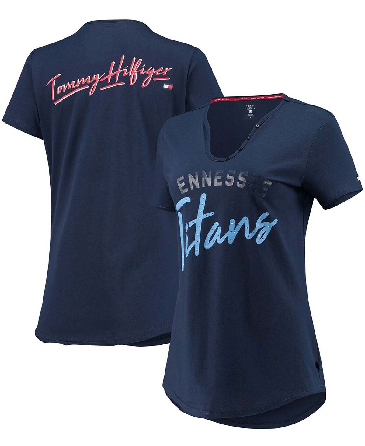 

Женская темно-синяя футболка Tennessee Titans Riley с v-образным вырезом Tommy Hilfiger, темно-синий