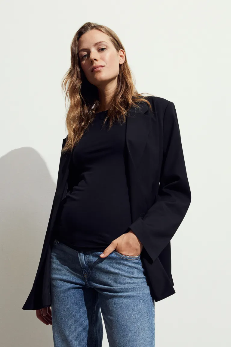 Блузка из хлопкового джерси H&M, черный рубашка из хлопкового джерси h
