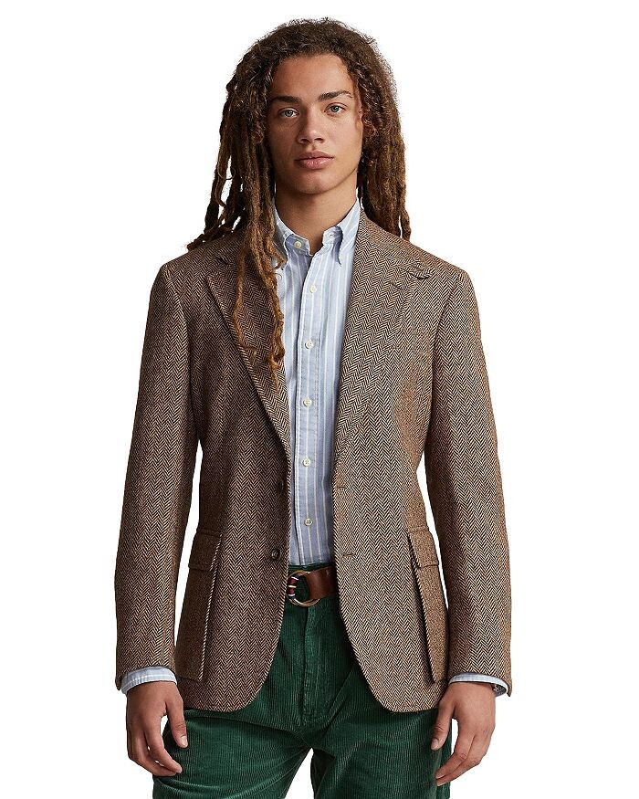 

Блейзер унисекс Polo Ralph Lauren RL67 с узором «елочка», коричневый