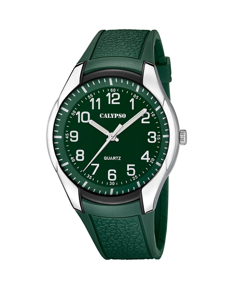K5843/3 Мужские часы Street Style из каучука с зеленым ремешком Calypso, зеленый цена и фото