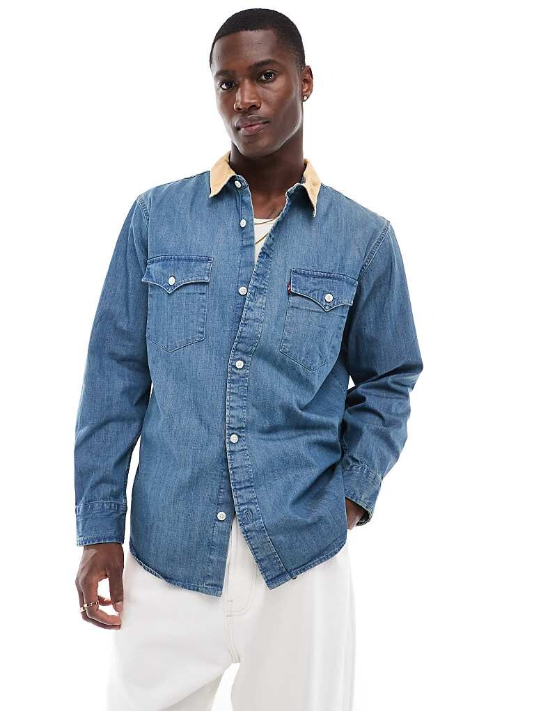 

Levi's – Синяя джинсовая рубашка свободного кроя в ковбойском стиле с контрастным воротником