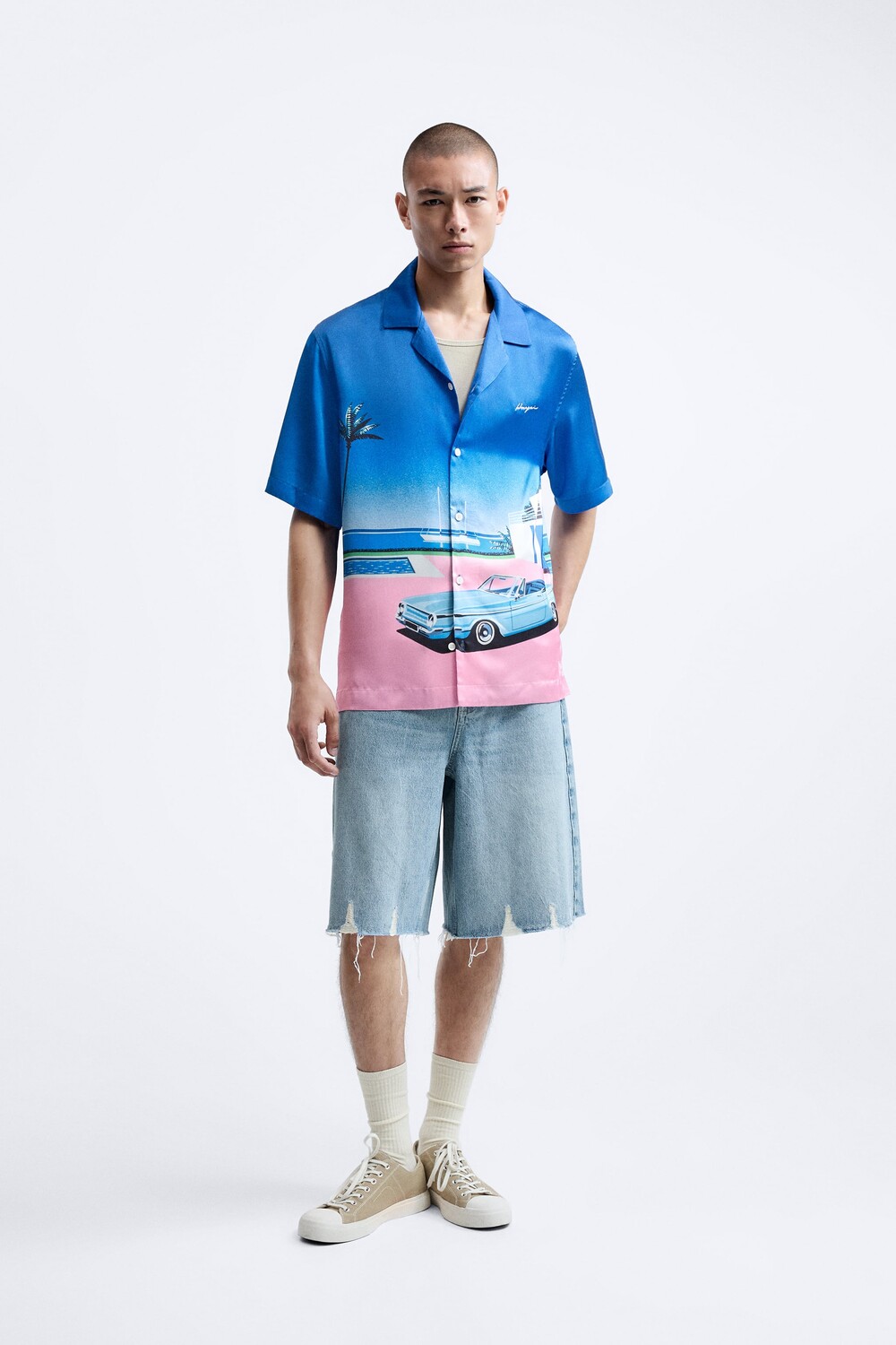 

hiroshi nagai print shirt Zara, синий