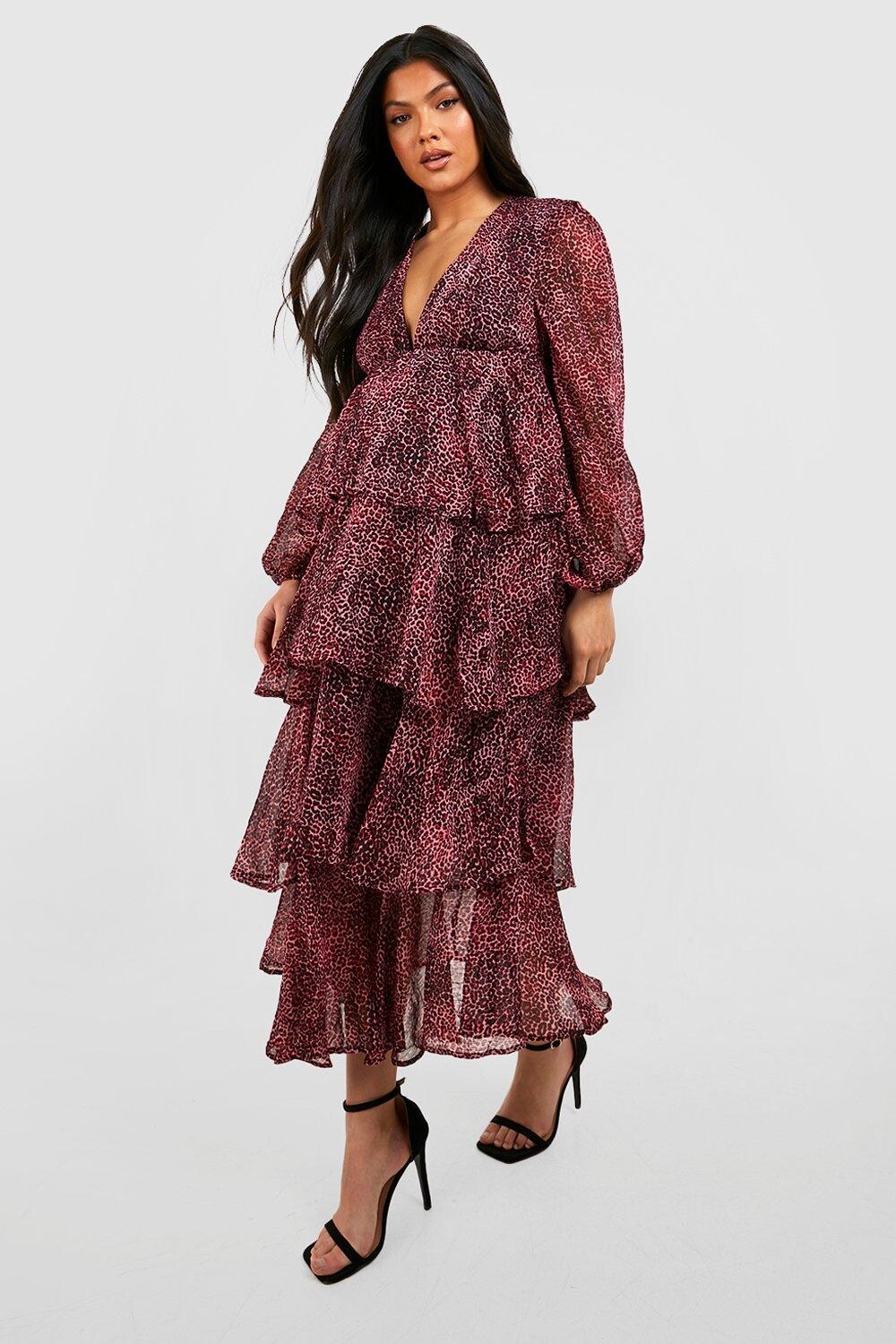 

Многоярусное платье миди для материалов Boohoo, розовый