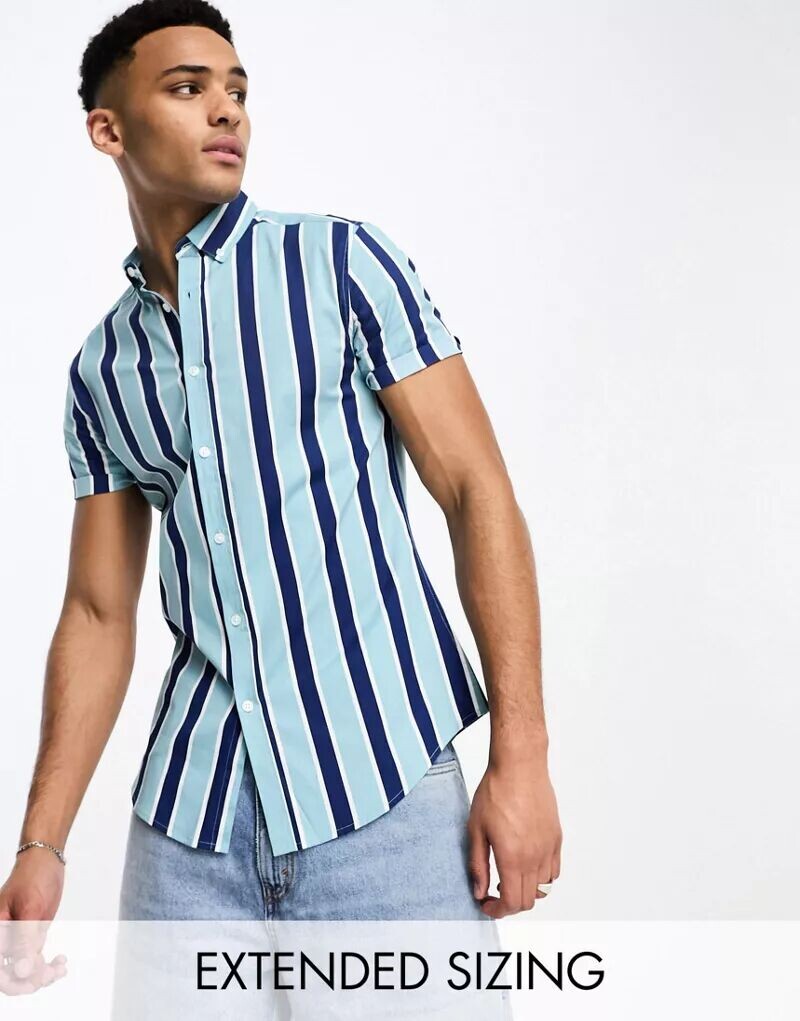 

Узкая эластичная рубашка в синие полоски ASOS