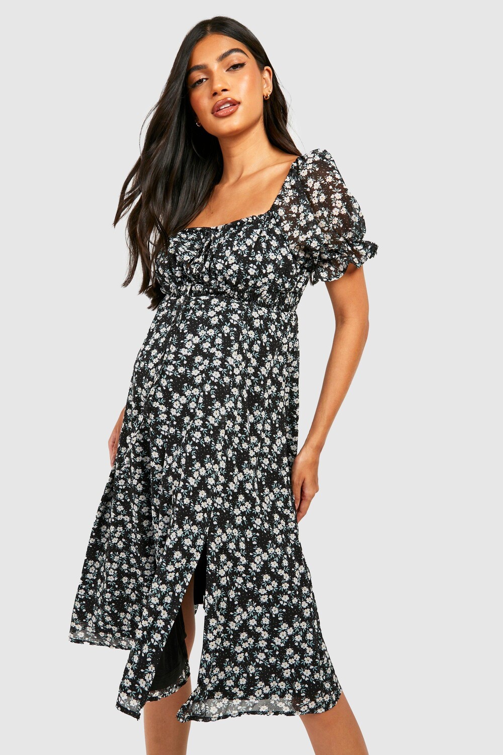 

Платье с квадратным вырезом и цветочным принтом для беременных boohoo, черный