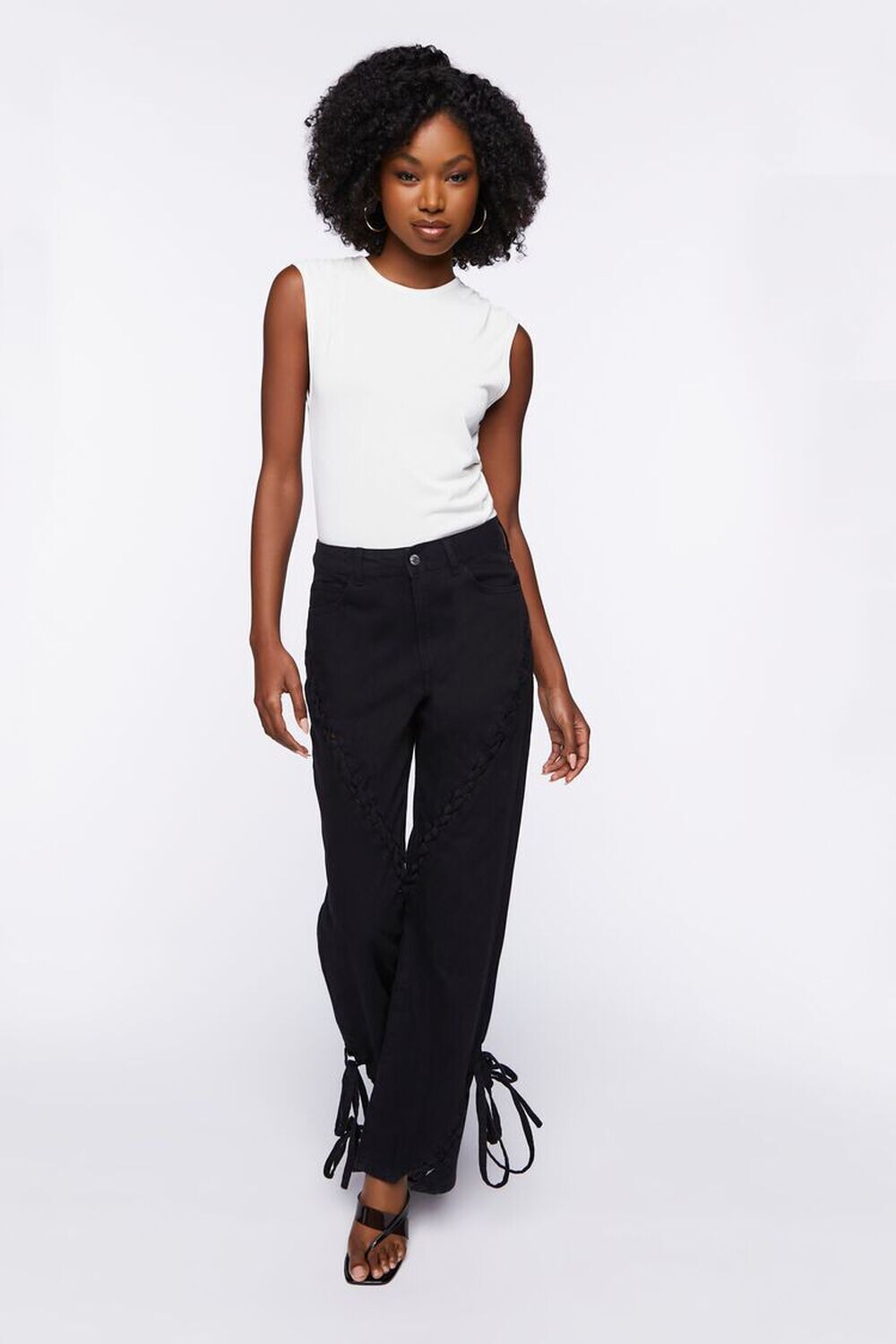 

Прямые джинсы на шнуровке Forever 21, черный