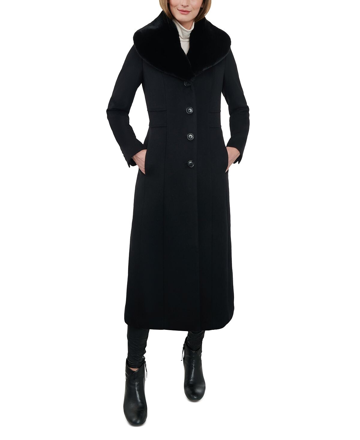 

Женское длинное пальто с воротником из искусственного меха Anne Klein, черный