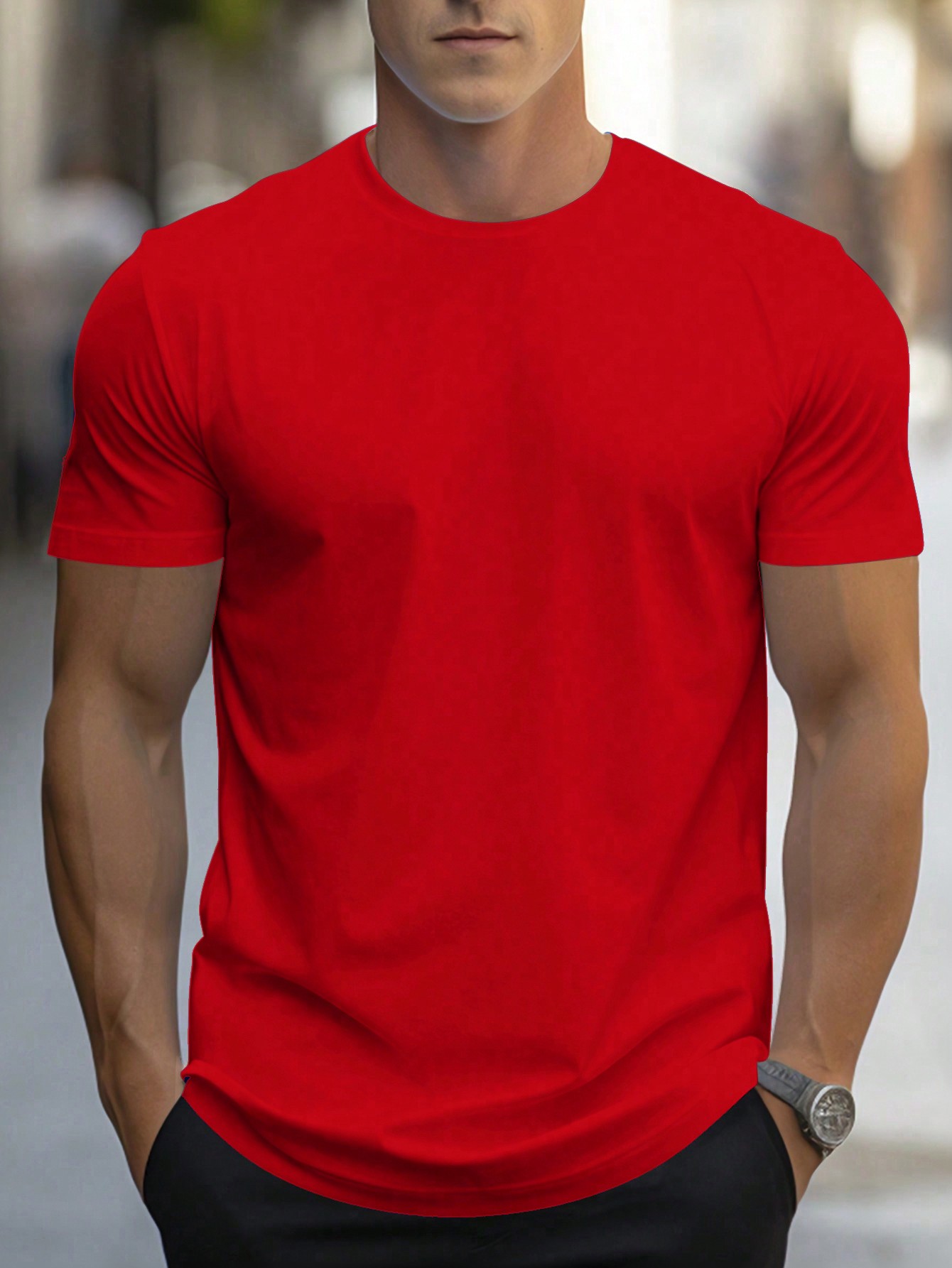 Мужская однотонная футболка с короткими рукавами Manfinity, красный фото