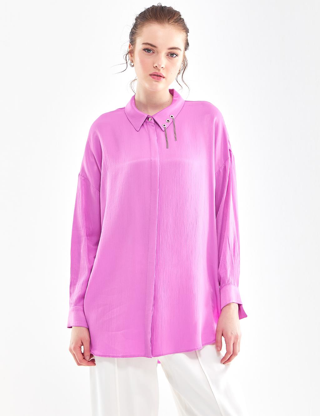 Атласная рубашка конфетно-розового цвета KYR