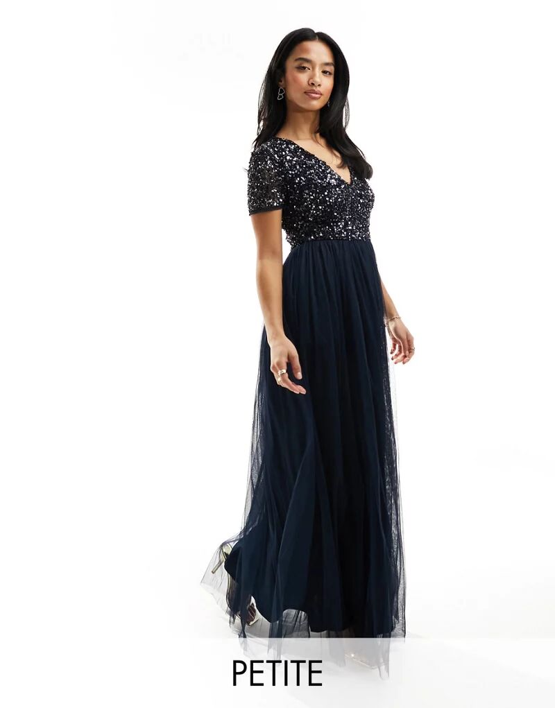 цена Темно-синее платье макси из тюля с короткими рукавами и изящными пайетками Maya Bridesmaid