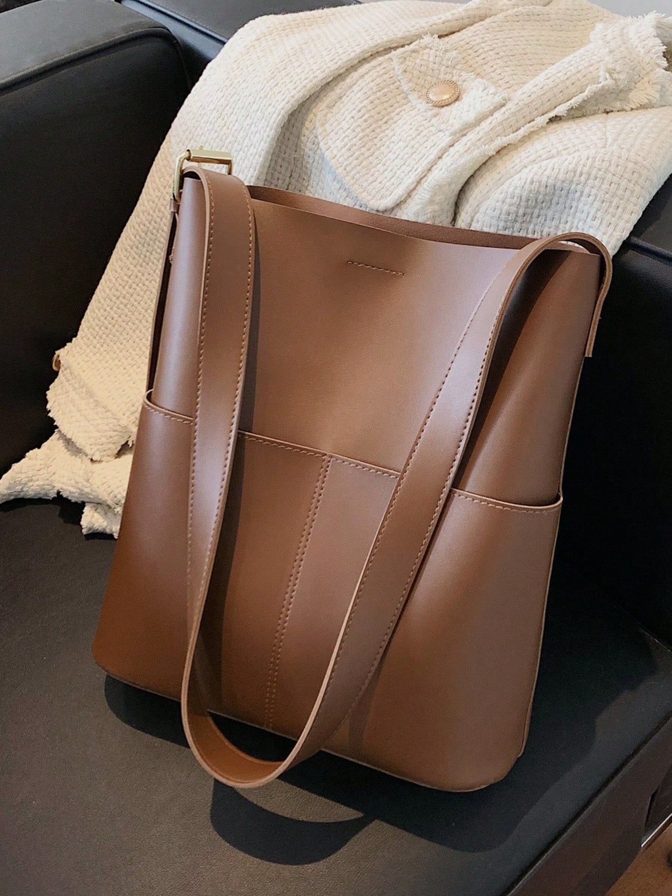 Легкая деловая повседневная минималистичная квадратная сумка с регулируемым ремешком для девочек-подростков, кофейный коричневый