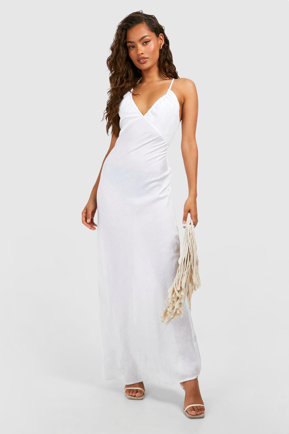 

Льняное платье макси boohoo, белый