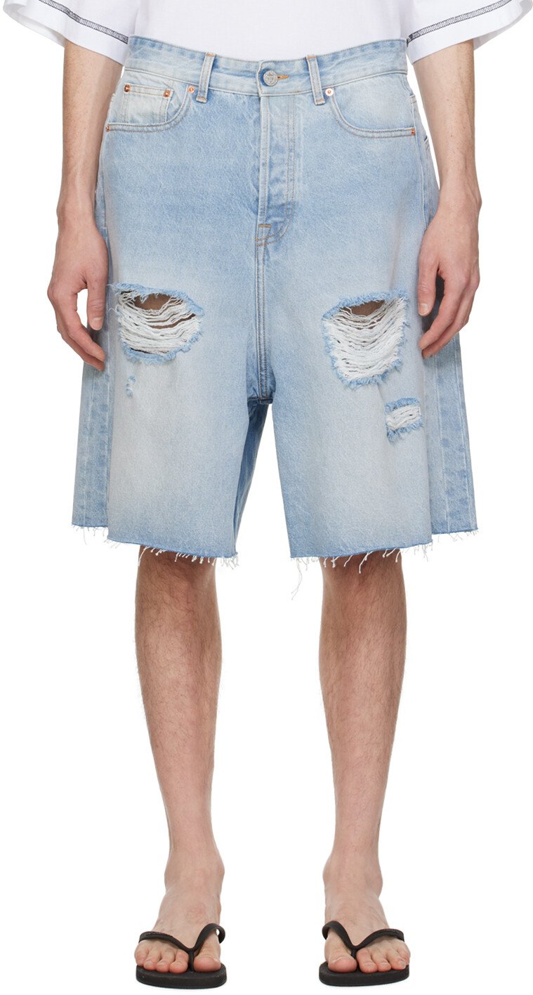

Синие джинсовые шорты с эффектом разрушения Vetements, цвет Blue