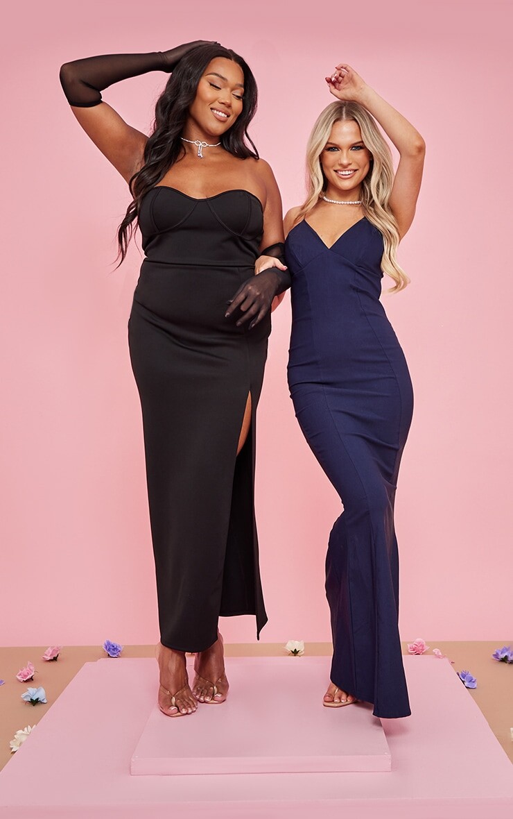 

PrettyLittleThing Черное платье-бандо мидакси с чашечками Scuba Plus