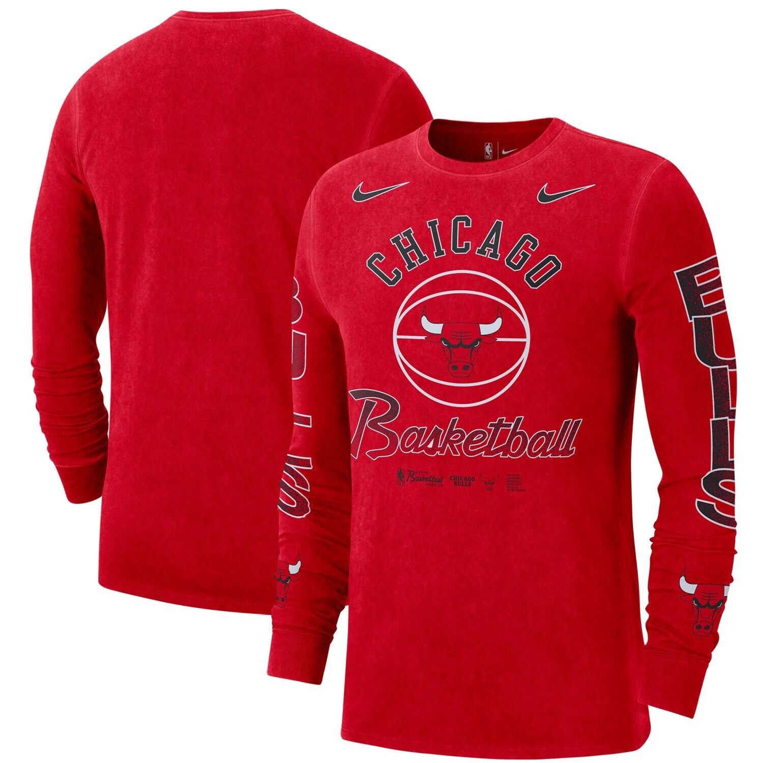 

Мужская футболка Nike Red Chicago Bulls Courtside с приподнятым длинным рукавом в стиле ретро