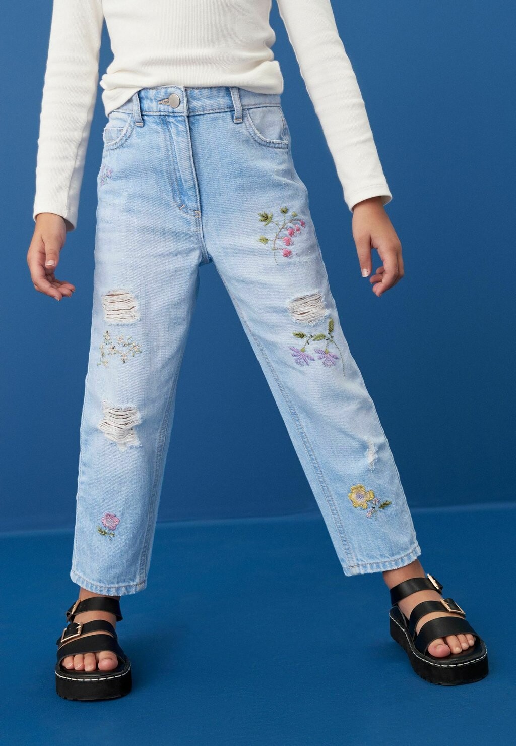 

Джинсы-сигареты Floral Embroidered Next, цвет denim bright blue